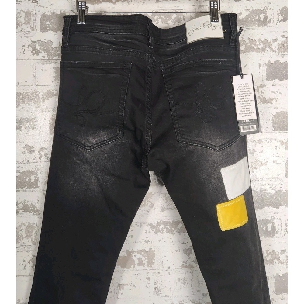 Frost Origs Distressed Patchwork Jeans Mens 32 Black Ripped Streetwear Urban - Picture 12 of 16